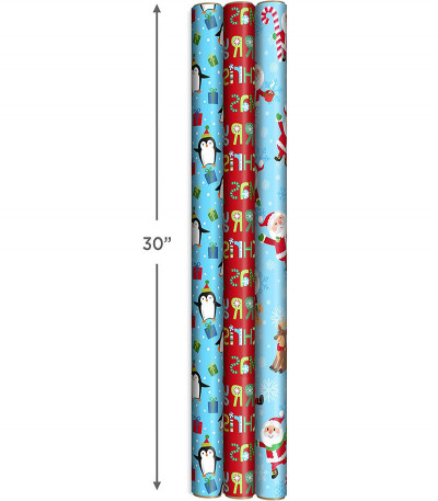 Hallmark Cute Reversible Christmas Wrapping Paper (3 Rolls: 120 sq. ft. ttl)