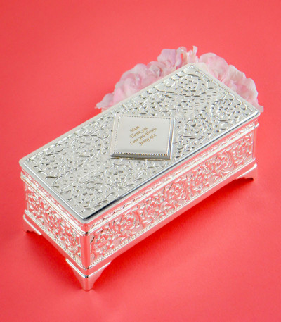 Antique Style Personalised Silver Plated Jewellery Box