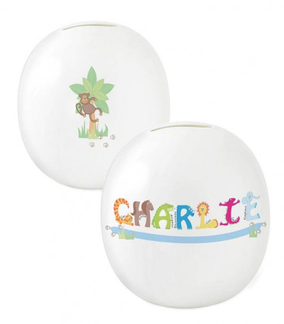 Personalised Kids Money Box - Animal Text