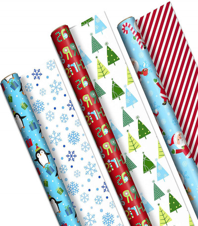 Hallmark Cute Reversible Christmas Wrapping Paper (3 Rolls: 120 sq. ft. ttl)