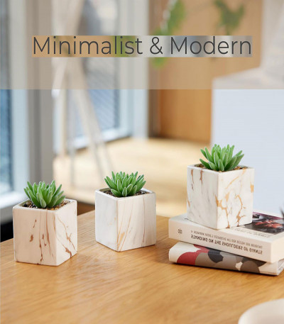 Square Marble Pots Set of 3