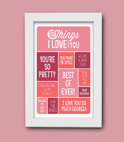 10 Things I Love About You Personalised Couples Print