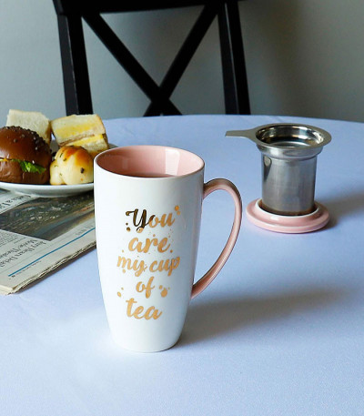Porcelain Tea Mug with Infuser and Lid - You Are My Cup of Tea