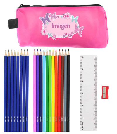Personalised Butterfly Pencil Case and Stationery Set
