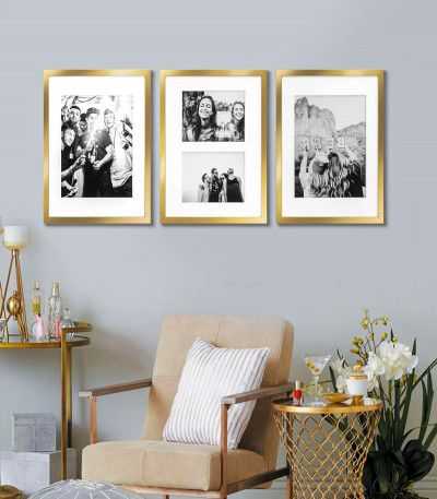 Set Of 3 Black And Gold Photo Frames