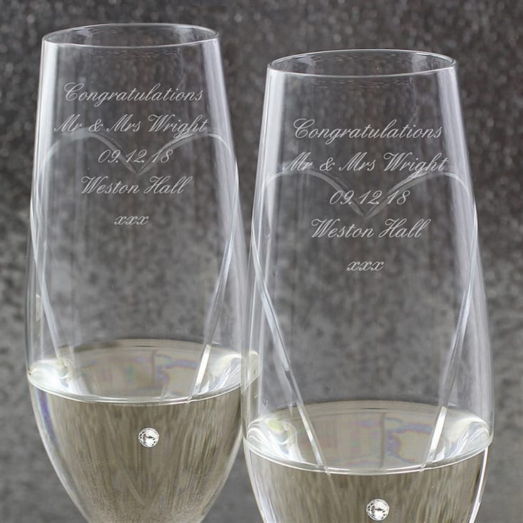 Personalised Champagne Glasses - Heart Design