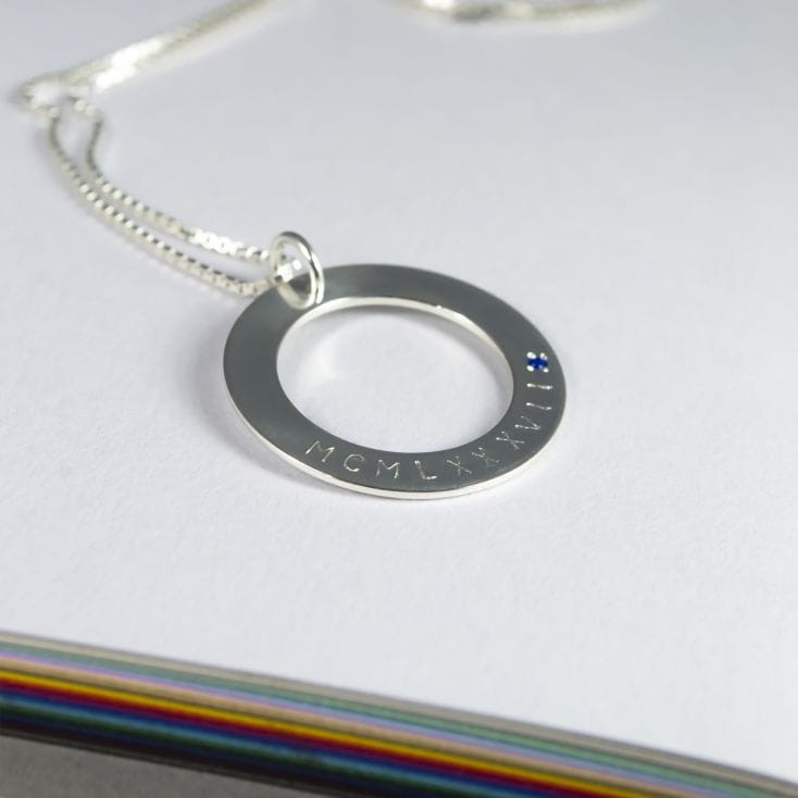 Personalised Roman Numeral Necklace with Birthstone