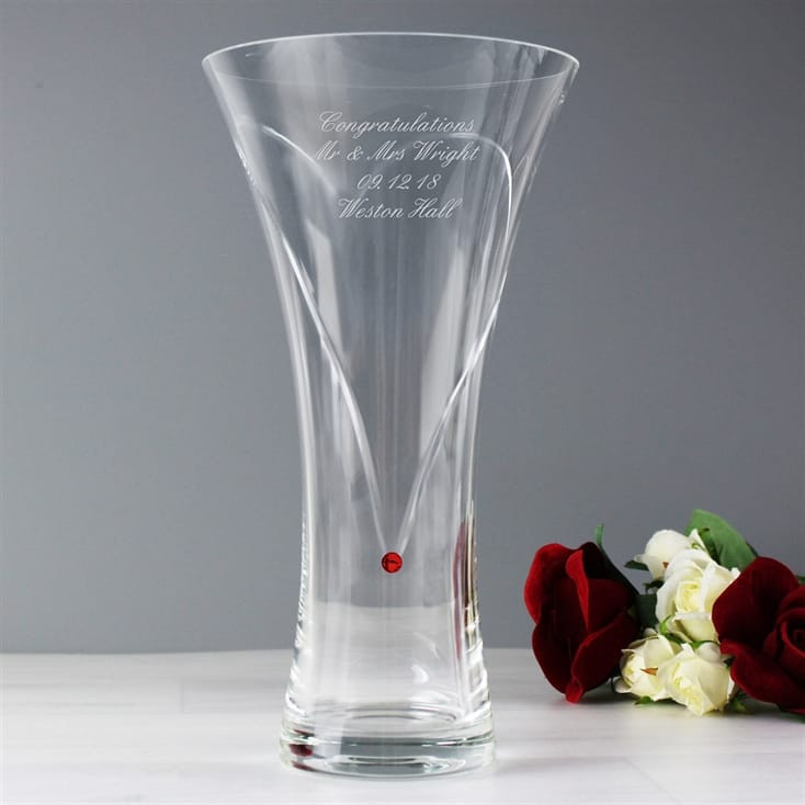 Personalised Ruby Diamante Heart Vase with Swarovski Elements