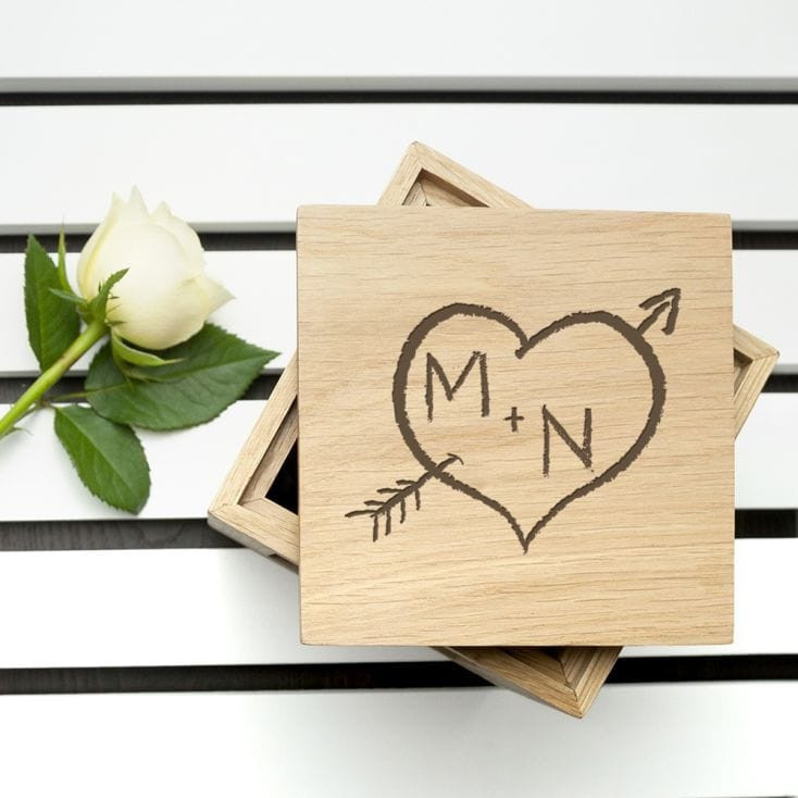 Engraved Carved Heart Oak Photo Cube