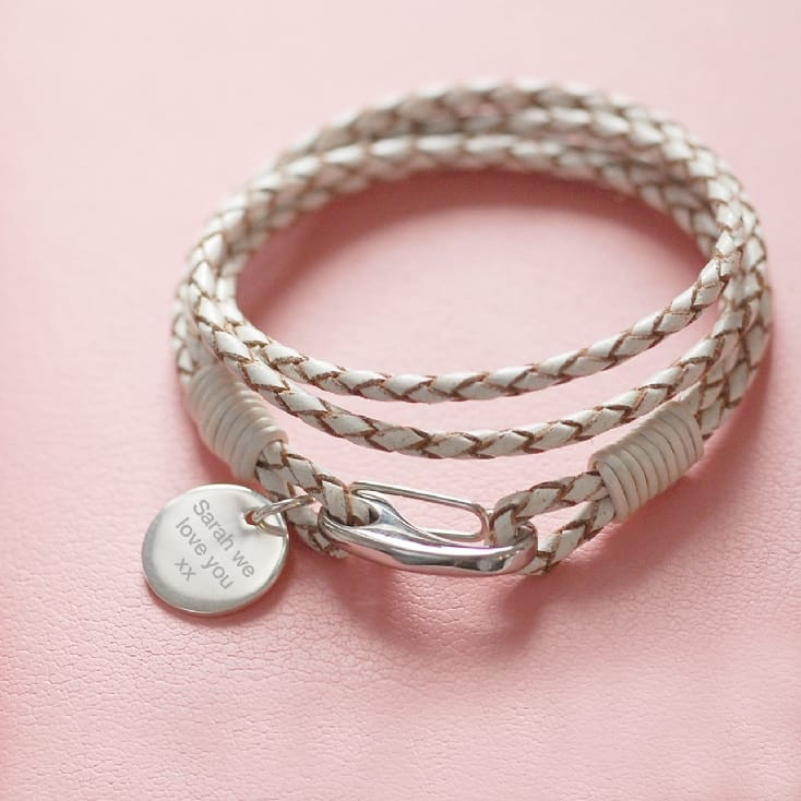 Personalised White Leather Braided Bracelet