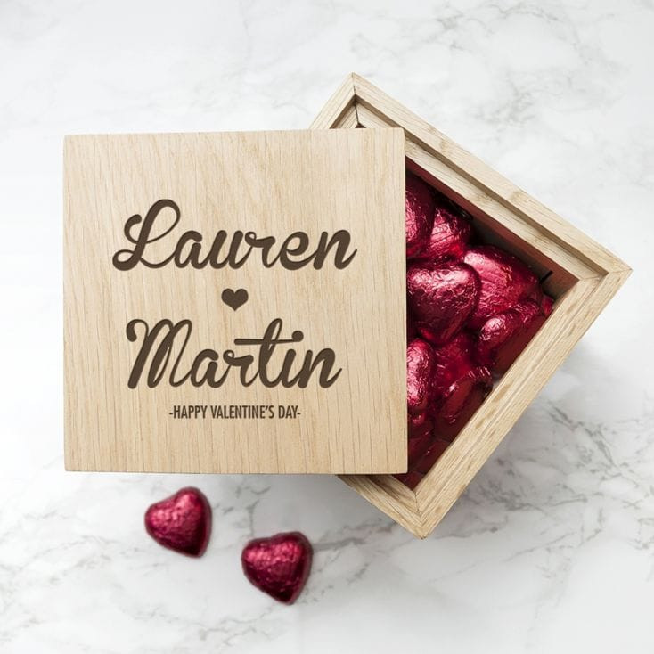 Engraved Couple's Names Oak Photo Cube