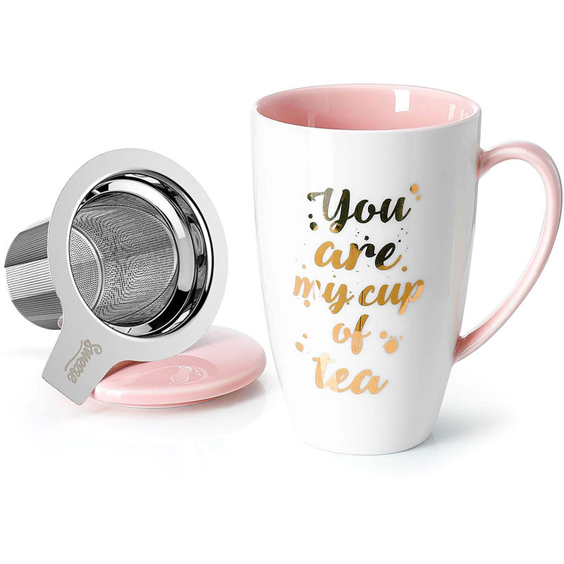 Porcelain Tea Mug with Infuser and Lid - You Are My Cup of Tea