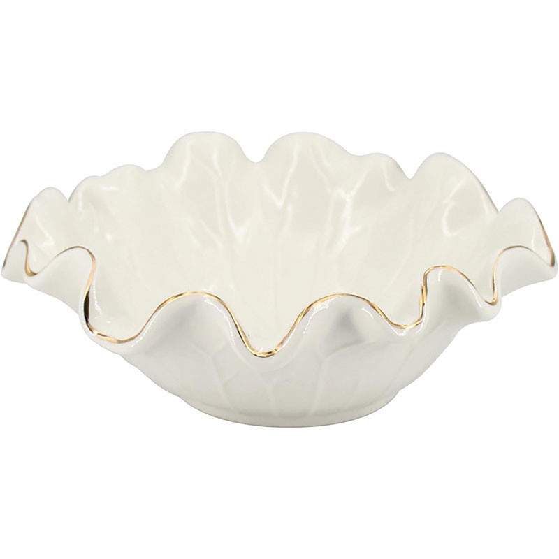 White Ruffle Bowl with Gold Trim